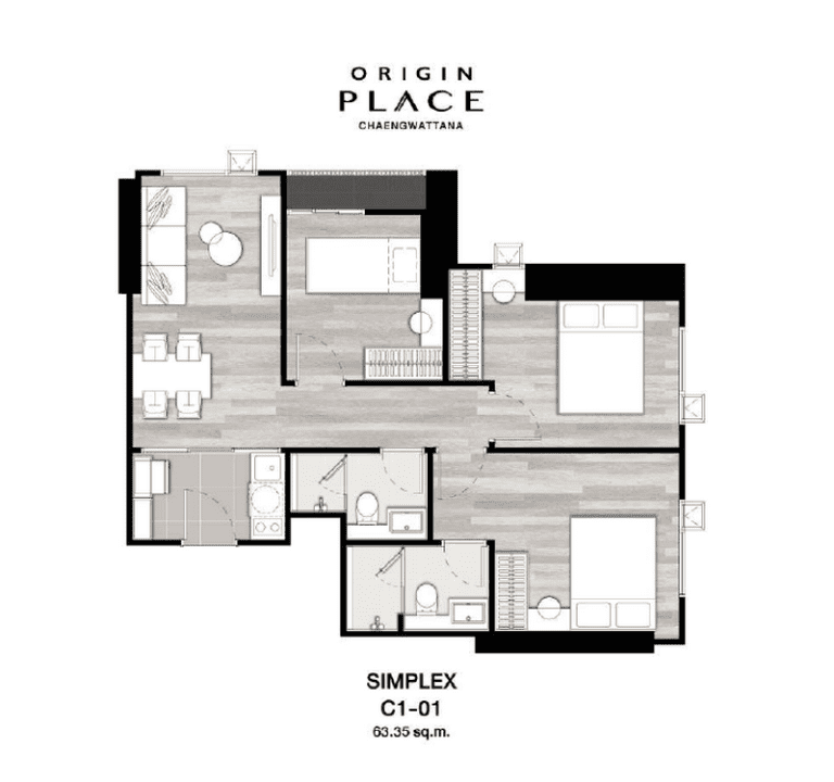Simplex Condo คอนโด ออริจิ้น เพลส แจ้งวัฒนะ Origin Place Chaengwattana ห้องเพดานสูง 4 ...